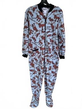 Lazy One Moose Print Fleece One Piece Pajamas with Footies Size Small Cute!